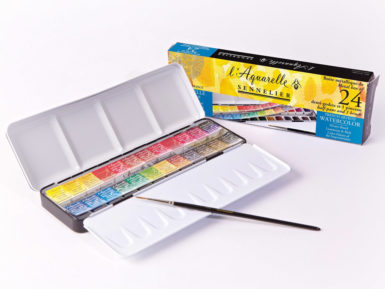 Akvareļkrāsas Sennelier 24x1/2 kubiņi+ota metāla kastē