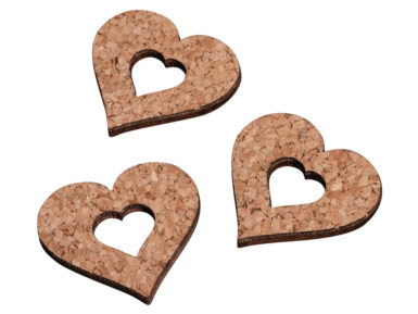 Koka figūriņas ar korķa pamatni Rayher sirdis 3.5x0.3cm 12gab.
