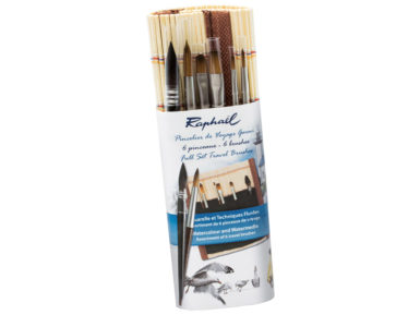 Teptukų rinkinys Raphael Travel sintetinis 6vnt.+dėklas teptukams bambukinis
