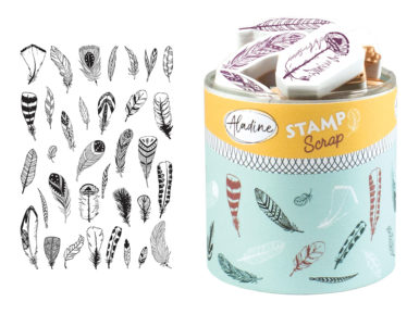 Spaudas Aladine Stampo Scrap 32vnt. Feathers + pagalvėlė antspaudams juoda
