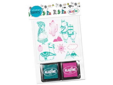 Zīmogs Aladine Stampo Story 9gab. Lama + zīmoga spilventiņš (2gab.) blisterī