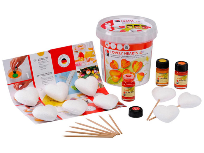 Marmorizēšanas krāsu komplekts Marabu Easy Marble Lovely Hearts